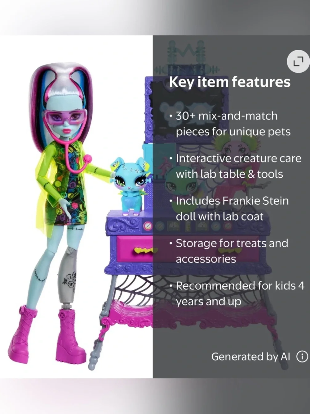 Mattel Monster High Frankie Stein Make-a-Monster Pet Doll Playset New